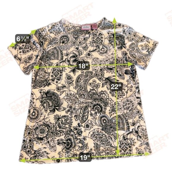 NWOT Premiere‎ International for Ladies M Jacobean Floral Pattern Top Monochrome - Picture 4 of 11
